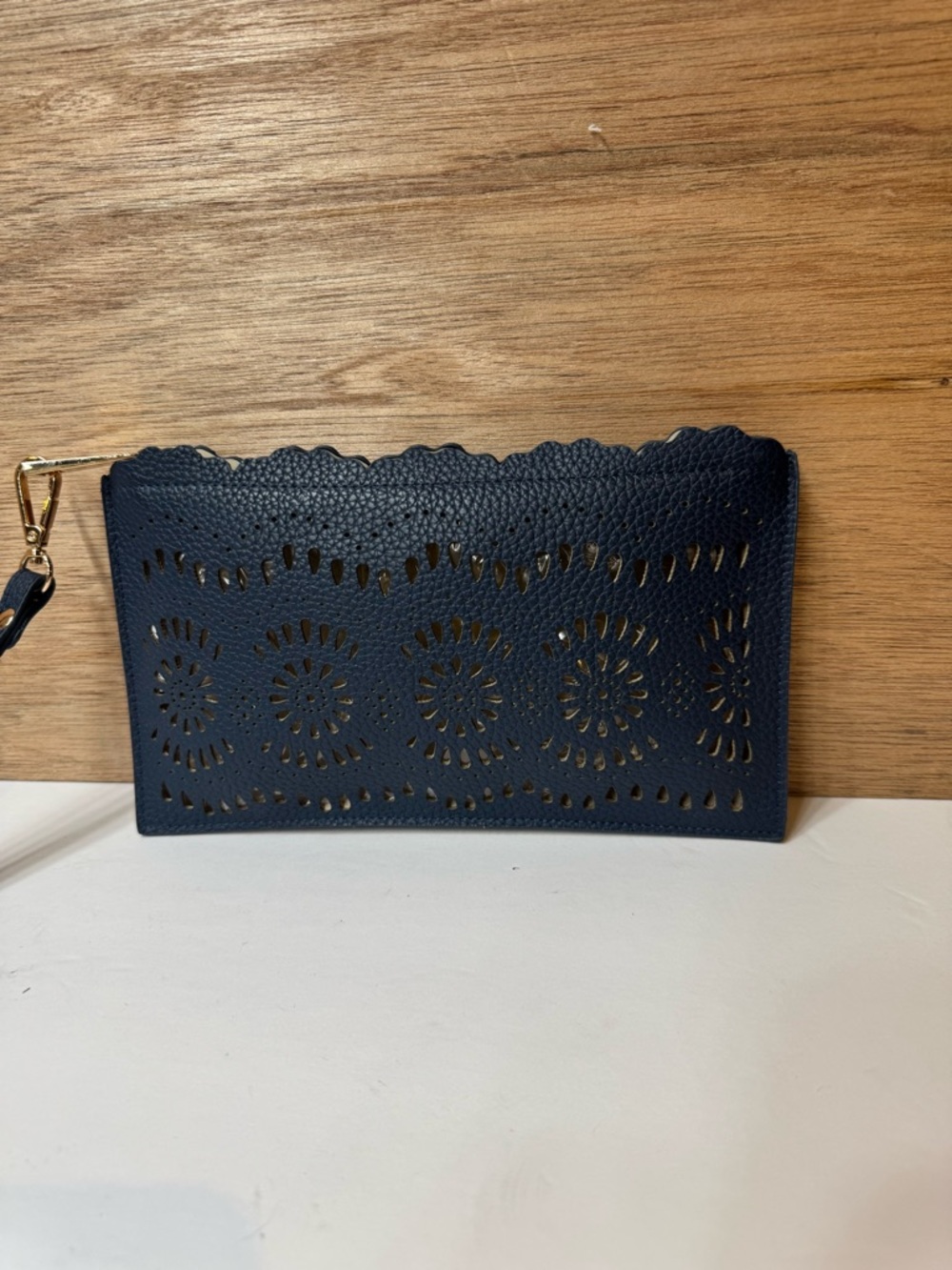 Marc & hall Scalloped Laser-Cut Navy Wristlet Clutch